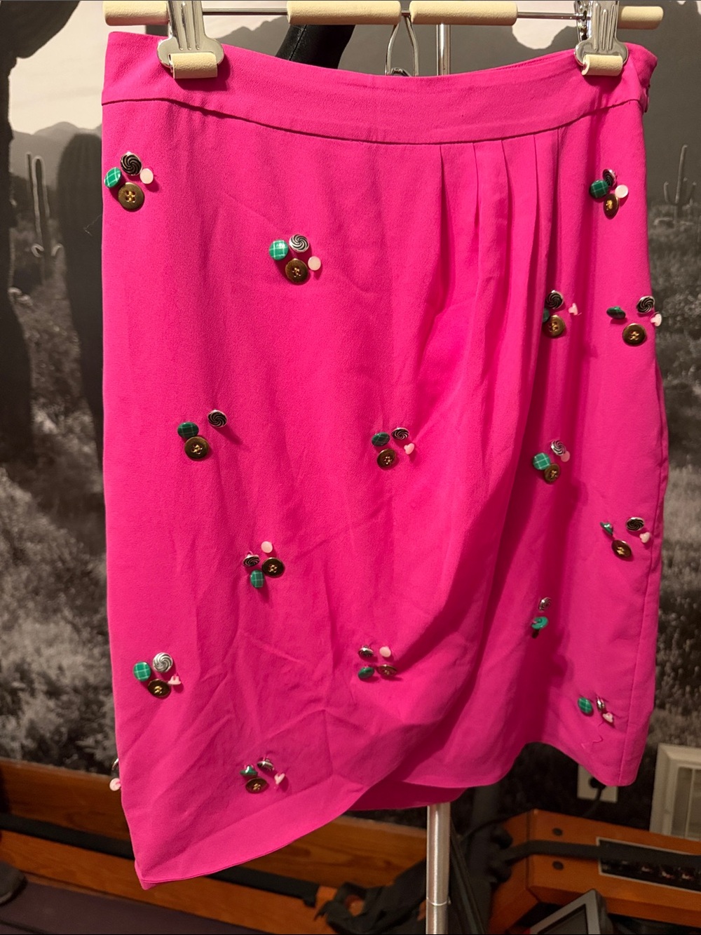 Anthropologie Hot Pink Faux Wrap Embellished Skirt size 6